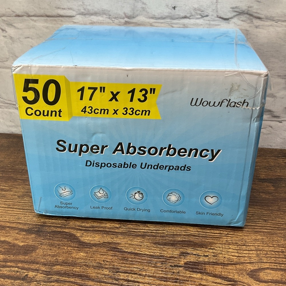 Super Absorbency Disposable Underpads Leakproof Quick 50 Count 17" x 13"